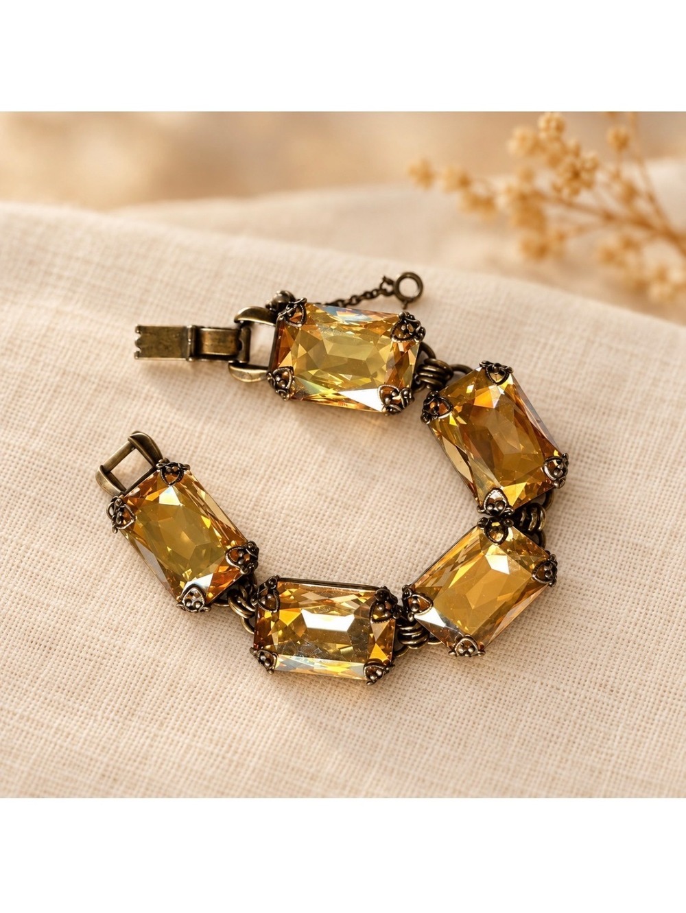 Sorrelli Champagne Crystal Bracelet, Antique Brass Statement Link Jewelry